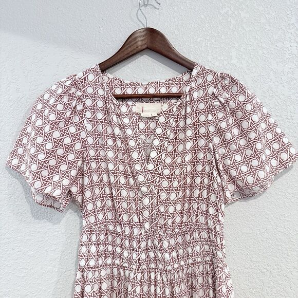 Anthropologie The Somerset Crimson Maxi Dress White Brown Size Small Tiered - Picture 4 of 8